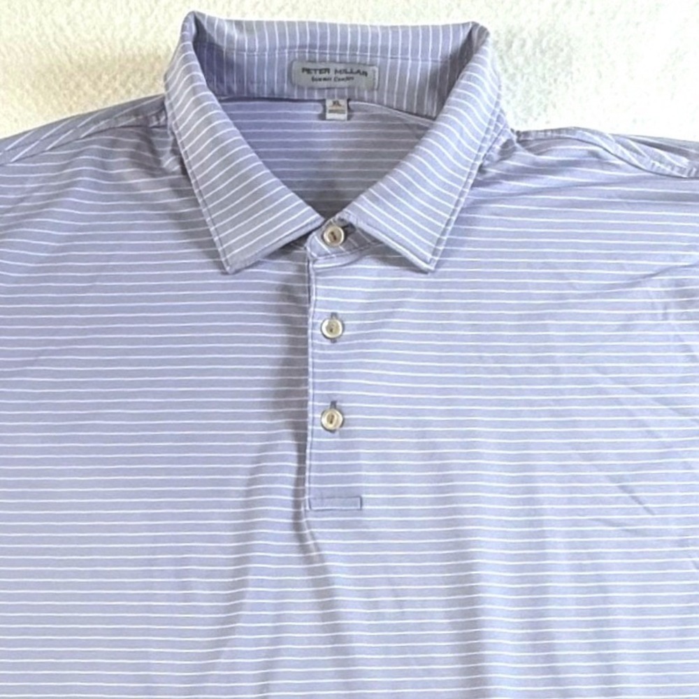 Peter Millar Summer Comfort Polo Shirt Mens XL Striped Purple Performance Shirt